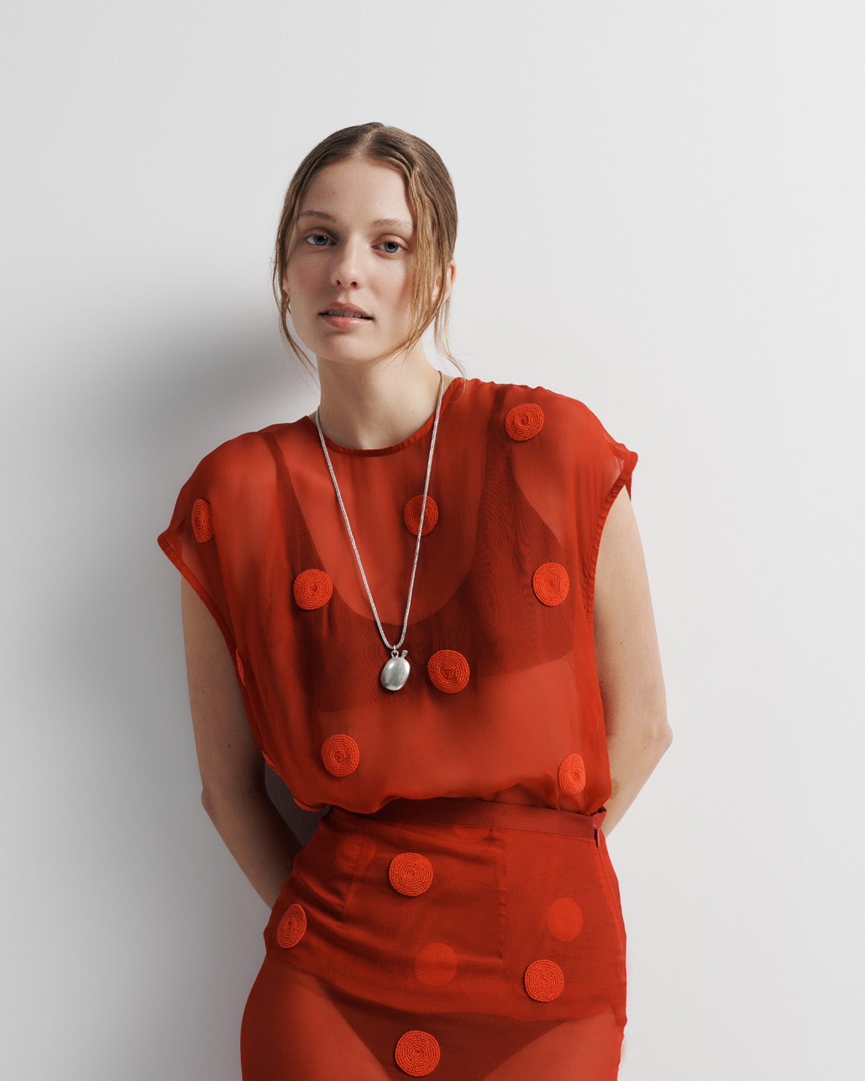 Sadie Top – sheer beaded blouse with artisan handwork and button fastening by Romy The Brand
