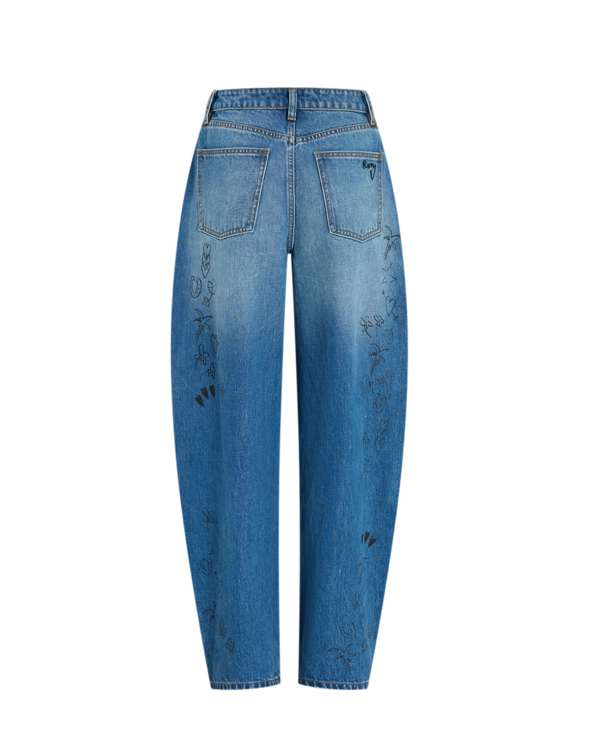 Jakey Jean in mid-blue denim, flat side view.