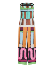 Luna Dress – strapless column midi dress with hand-painted Summer ’26 print by Romy The Brand
