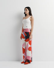 June Pant – elastic waist pant with drawcord and artistic print by Anne Marie Jackson for Romy The Brand