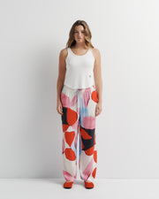 June Pant – elastic waist pant with drawcord and artistic print by Anne Marie Jackson for Romy The Brand