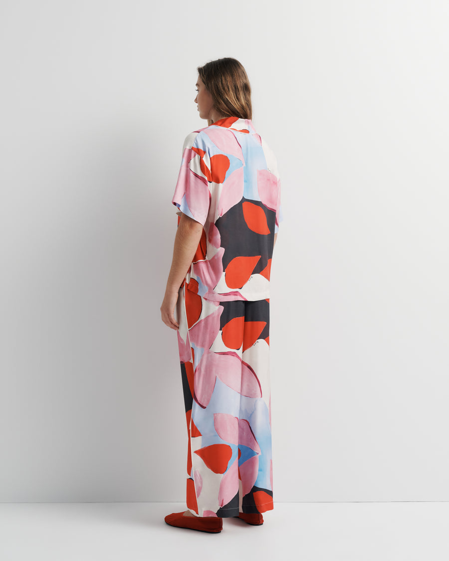 Reese Shirt – tailored button-up shirt with open collar and artistic print by Anne Marie Jackson for Romy The Brand