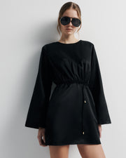 Piper Dress – cotton–silk blend mini dress with belle sleeves, open back tie, and bead detailing by Romy The Brand