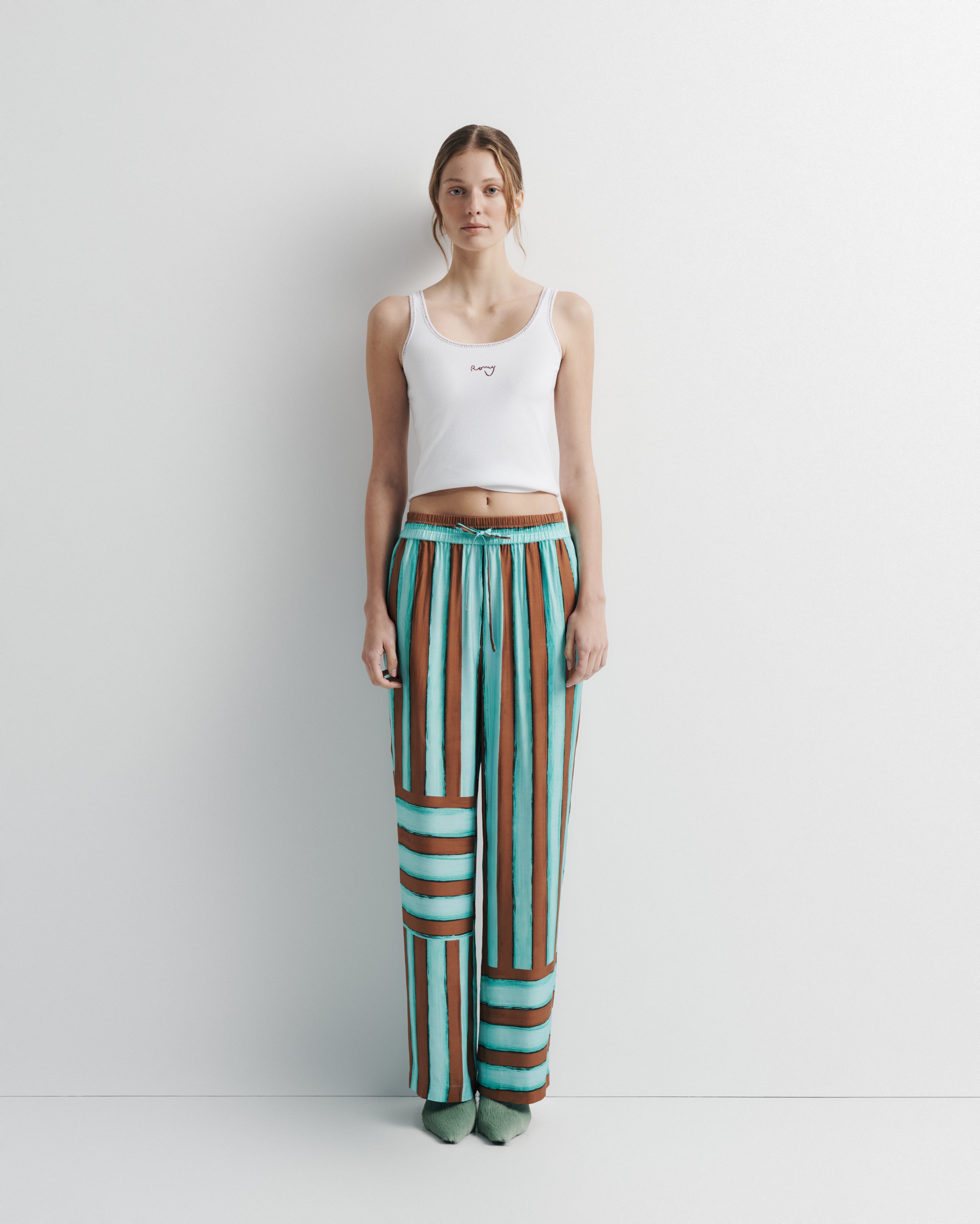 June Pant – elastic waist pant with side pockets, drawcord, and hand-painted Summer ’26 print by Romy The Brand