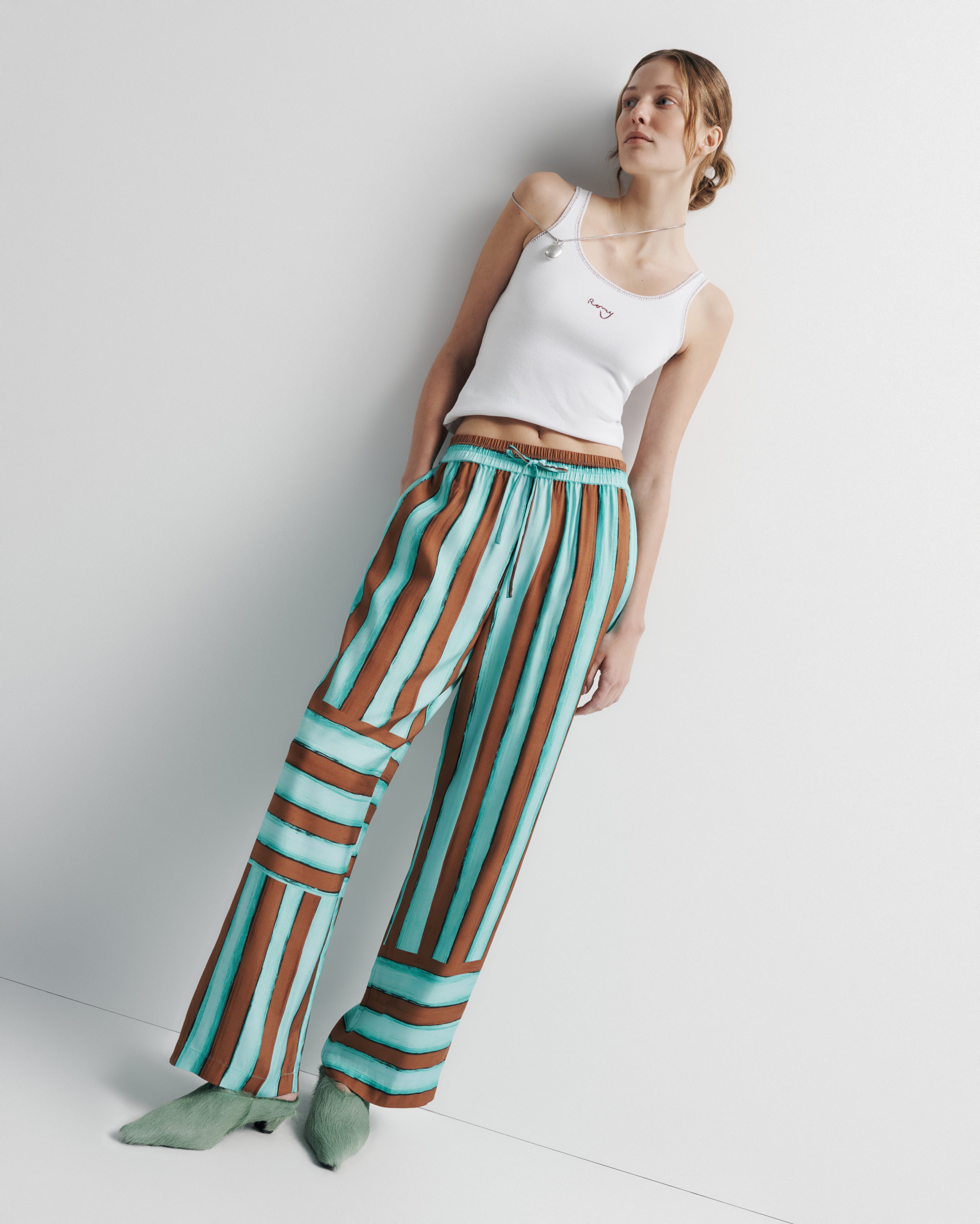 June Pant – elastic waist pant with side pockets, drawcord, and hand-painted Summer ’26 print by Romy The Brand
