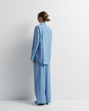 Tara Shirt – oversized 100% cotton shirt with high–low hem, oversized cuffs, and Romy embroidery by Romy The Brand