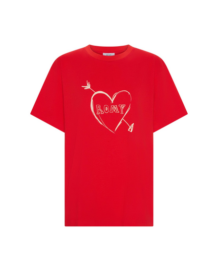 Cupid's Heart Tee in red, flat front view.