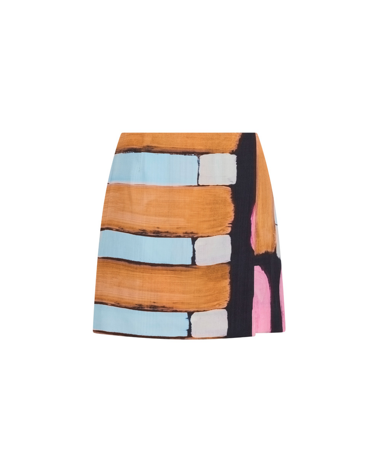 Xena Skirt in hand-painted print, flat front view.