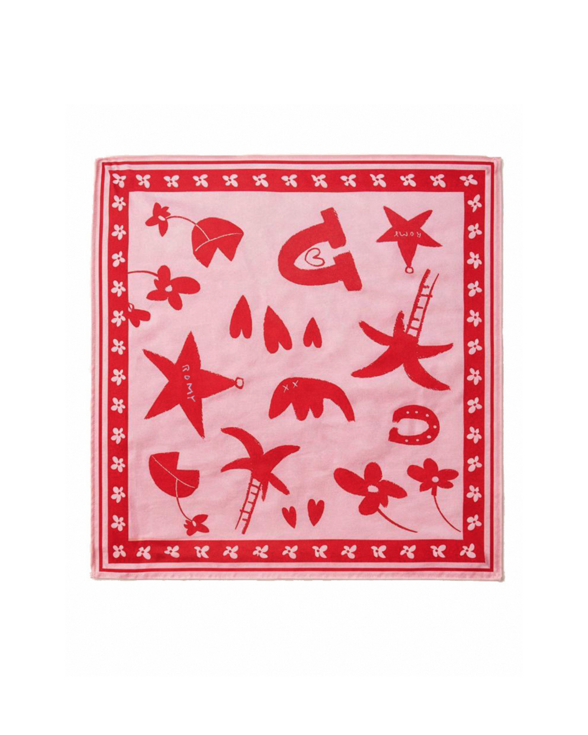 Summer Love Scarf in pink and red print, flat front view.