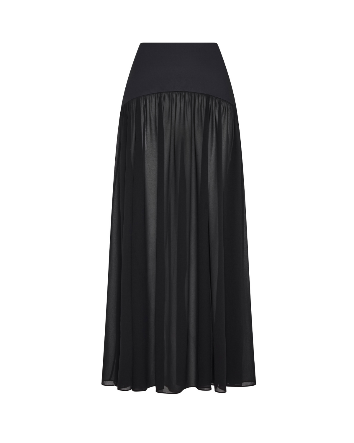 Harper Skirt in sheer black, flat front view.