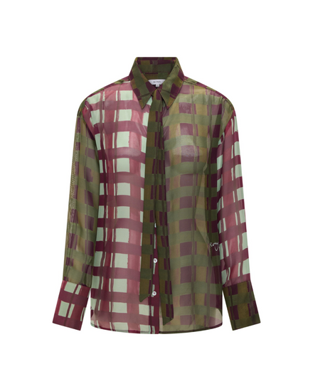 Ardent Shirt in check print silk chiffon, flat front view.