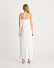 This floor-length bandeau dress is designed in our signature Romy scuba fabric. It features side pockets, delicate rouleau shoulder straps and an inner shelf bra provide both support and an elevated look. This white maxi dress is destined to become your essential wardrobe piece. Available exclusively at Romy and The Iconic. Show now.