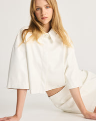 Vegan Leather Cropped Shirt | White