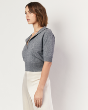 Short Sleeve Collared Sweater | Grey