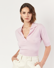 Short Sleeve Collared Sweater | Pink