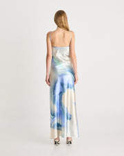 Crafted in a soft-satin fabrication, and in our exclusive print by Loralee Jade, the LJ Satin Maxi Dress is a classic style featuring a V neck, floor length hem and adjustable straps. Now available to shop at www.romythebrand.com