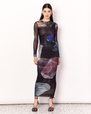 Gemstone Long Sleeve Mesh Maxi Dress | Gemstone Print