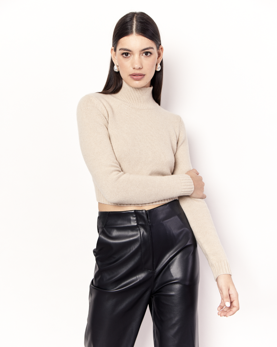 Cropped Funnel Neck Sweater | Sand