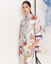 The Salamanca 2.0 Shirt is relaxed in style and adorned in the Limited edition Salamanca Print in collaboration with artist, Anouk Colantoni. Crafted with a silky viscose blend, the collared shirt effortlessly drapes the body, featuring a slightly tailored oversized silhouette with relaxed shoulders and a concealed placket with a matte finish. The ultimate statement shirt.