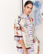 The Salamanca 2.0 Shirt is relaxed in style and adorned in the Limited edition Salamanca Print in collaboration with artist, Anouk Colantoni. Crafted with a silky viscose blend, the collared shirt effortlessly drapes the body, featuring a slightly tailored oversized silhouette with relaxed shoulders and a concealed placket with a matte finish. The ultimate statement shirt.