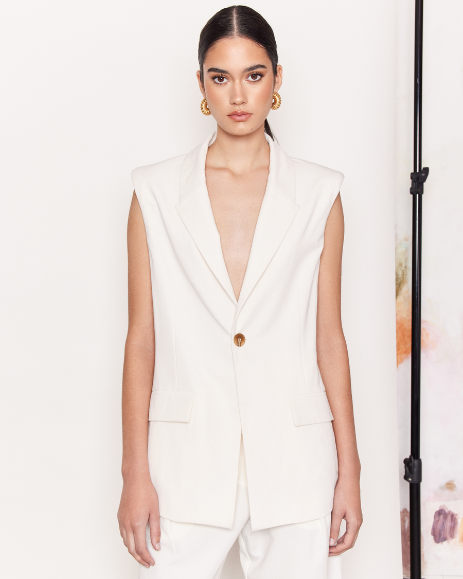 Cream sleeveless blazer best sale