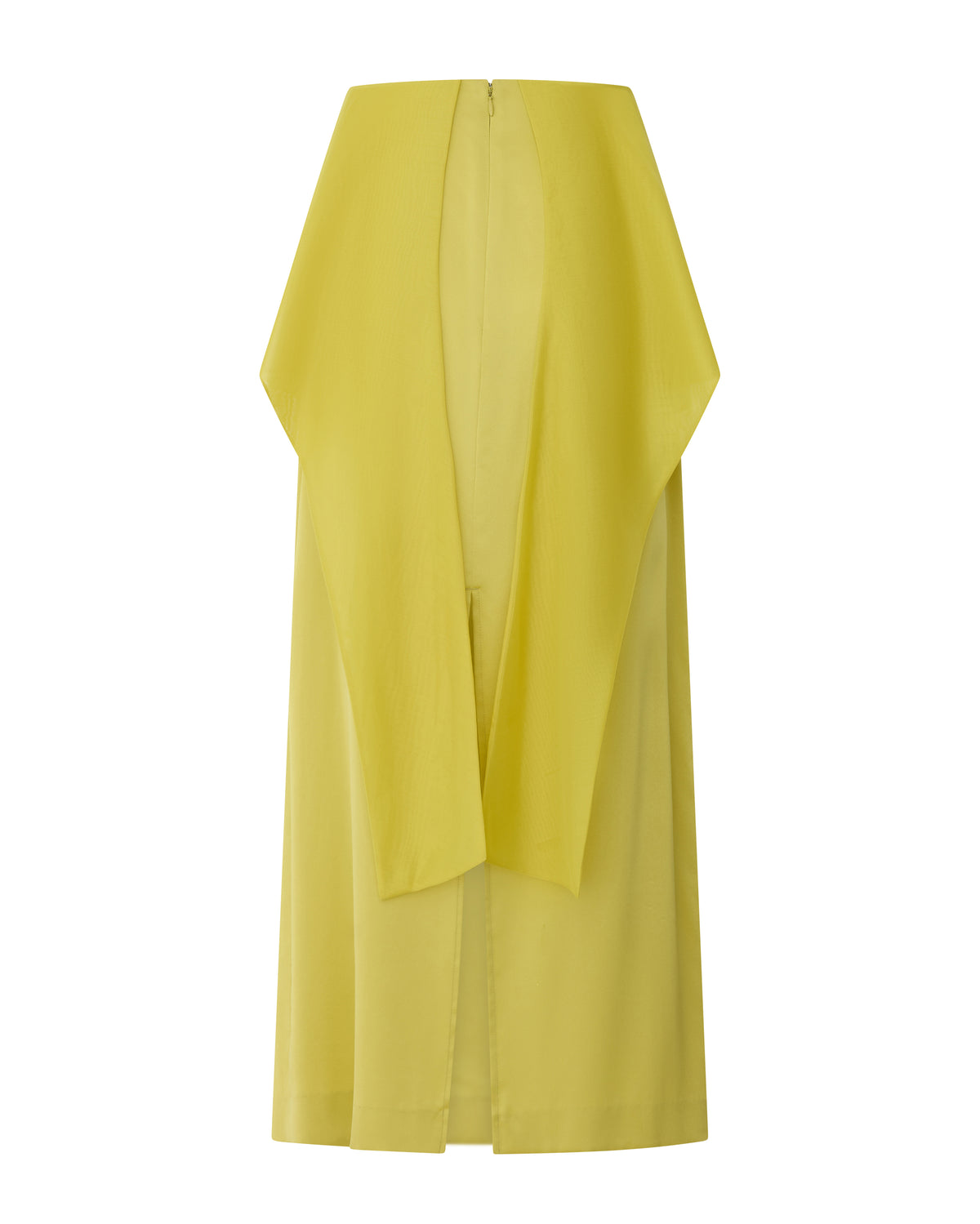 Lia Skirt in yellow silk, flat back view.