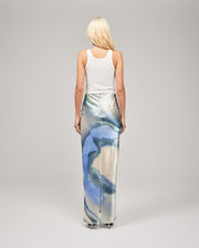 Crafted in a soft-satin fabrication, and in our exclusive print by Loralee Jade, the LJ Satin Maxi Skirt combines classical draping with a soft, pastell print. This floor length silhouette features an elastic waistband, concealed centre-back zip closure and a low waist. Now available at romythebrand.com