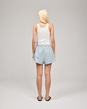 The Summer Shorts are a relaxed, comfortable, stylist fit perfect for warmer days ahead. Featuring an elasticated waist and side pockets, these shorts are crafted from light cotton in a stylish chambray blue wash. Shop online at Romy now with Afterpay and free express shipping available.