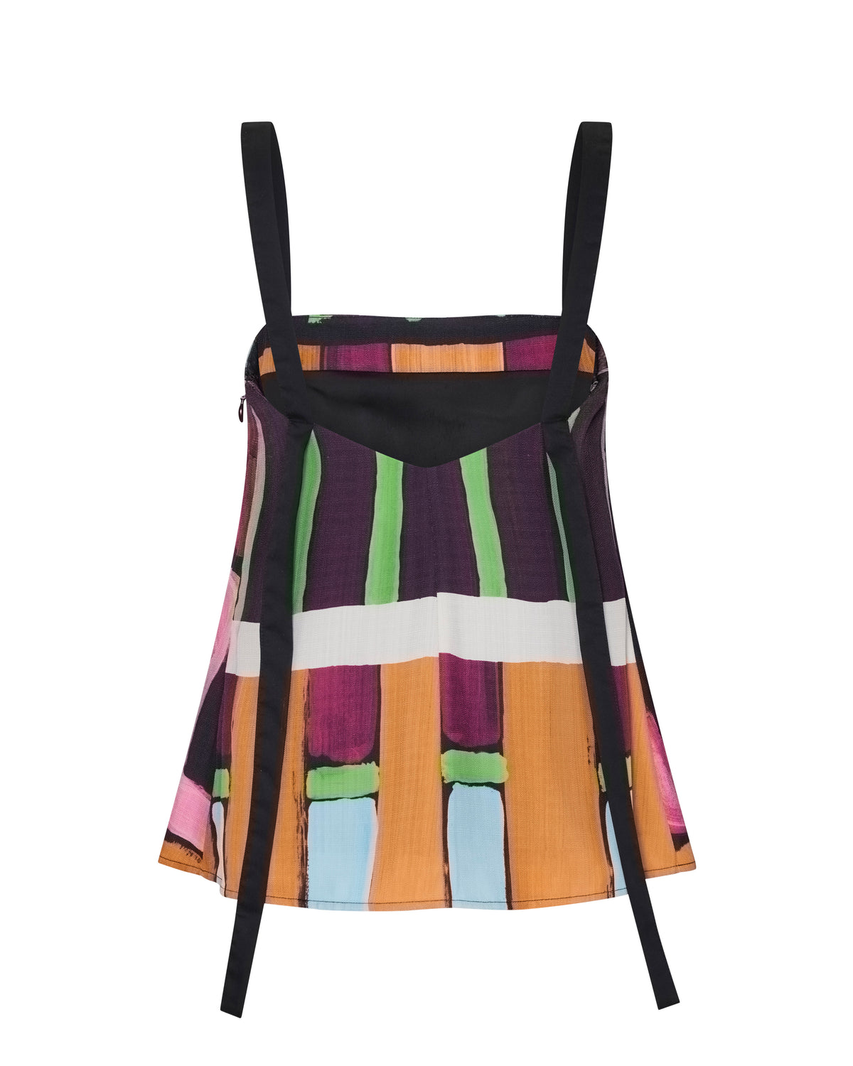 Quinn Top in hand-painted print, flat back view.