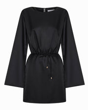 Piper Dress – cotton–silk blend mini dress with belle sleeves, open back tie, and bead detailing by Romy The Brand