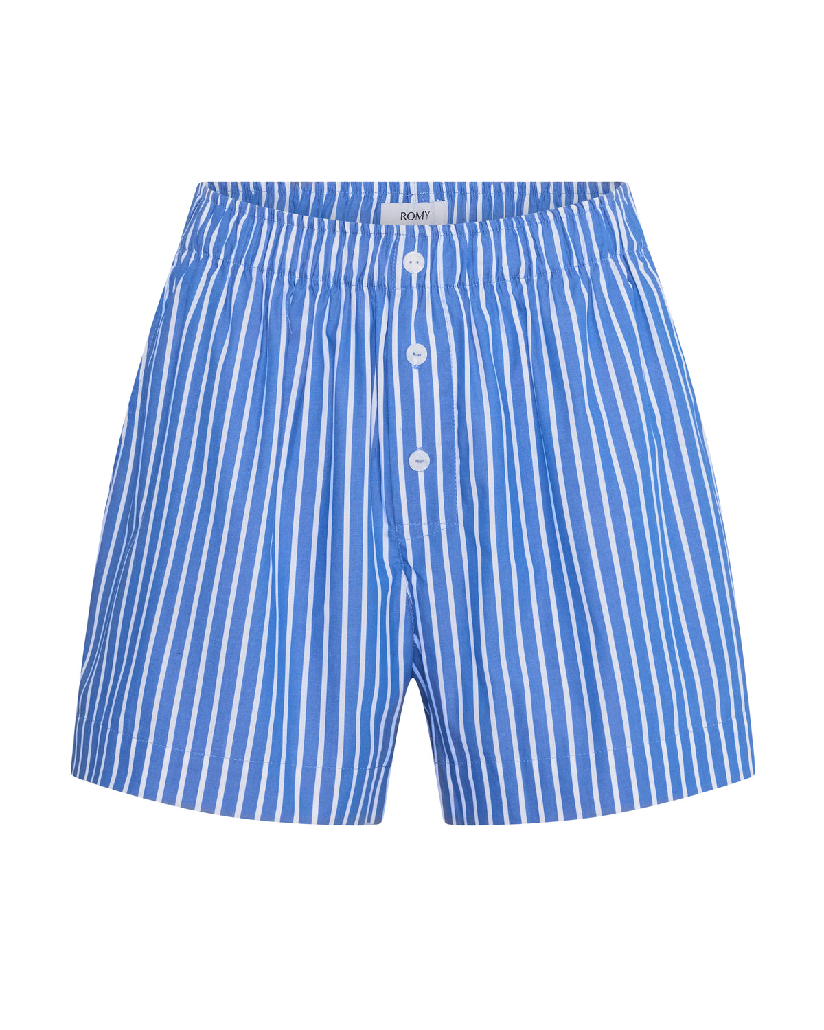 Cotton boxer-style short – 100% cotton short with elastic waistband, pockets, and Romy embroidery by Romy The Brand