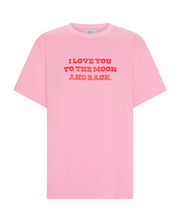 Love You To The Moon and Back tee – pink cotton boyfriend t-shirt with Valentine’s graphic by Romy The Brand