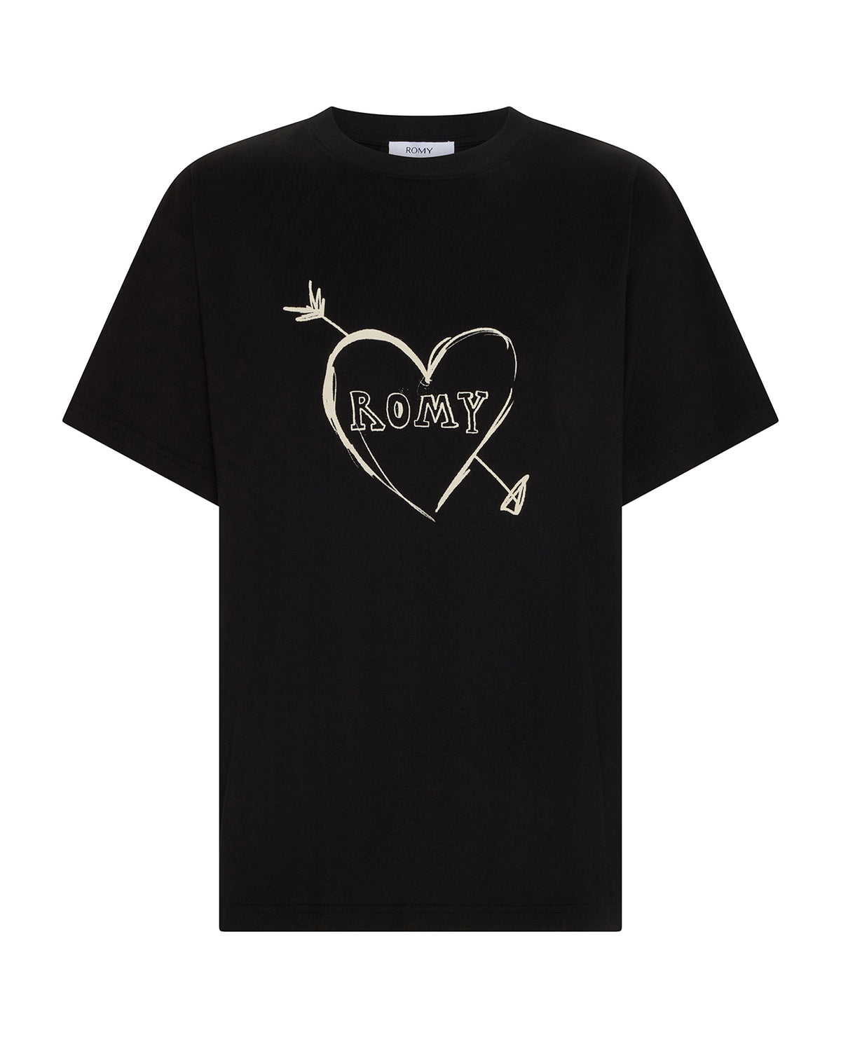 Cupid's Heart Tee in black, flat front view.