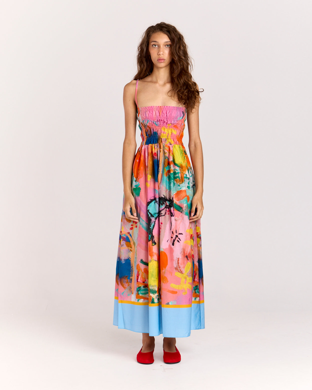 Embrace summer with the Rodeo Sundress, crafted from a breezy blend of cotton and silk. Featuring adjustable straps for a tailored fit and a flattering shirred bodice, this dress showcases a limited-edition print by artist Jake Pedro, making it the perfect statement piece for sun-soaked days.