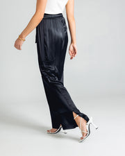 Satin Cargo Pant | Black